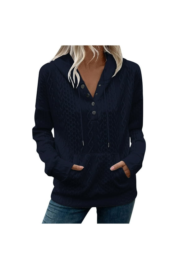 ​Women Blouses Relaxed Fit Casual Long Sleeve Round Neck Top, Front Button Detail Soft Textured Fabric Modern Minimalist Everyday Essential
