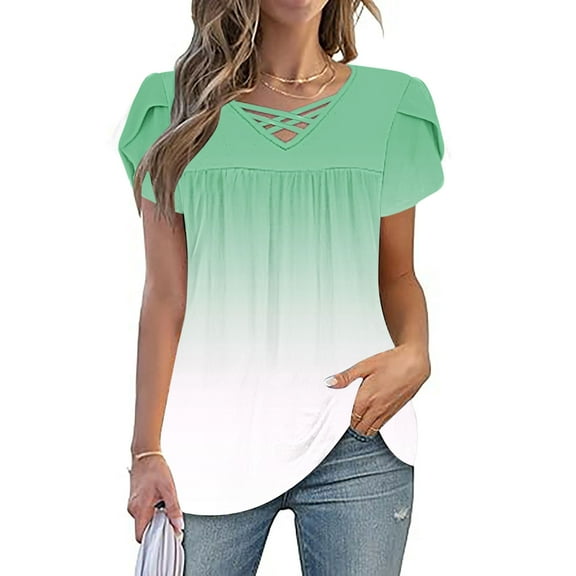 Uaswgudfs Women Blouses Summer Tops: Casual V-Neck Short Sleeve with Crossover Detail & Lightweight Breathable Fabric