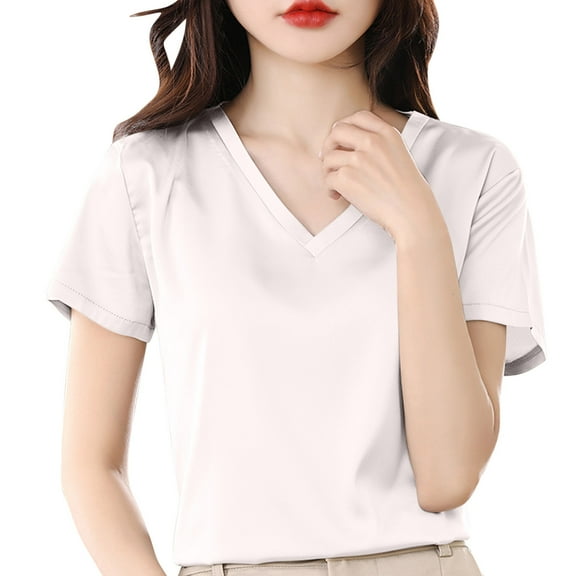 Uaswgudfs ​Women Blouses Summer Tops: Sleek V-Neck Short Sleeve Minimalist Design with Lightweight Fabric for Trendy Sophistication