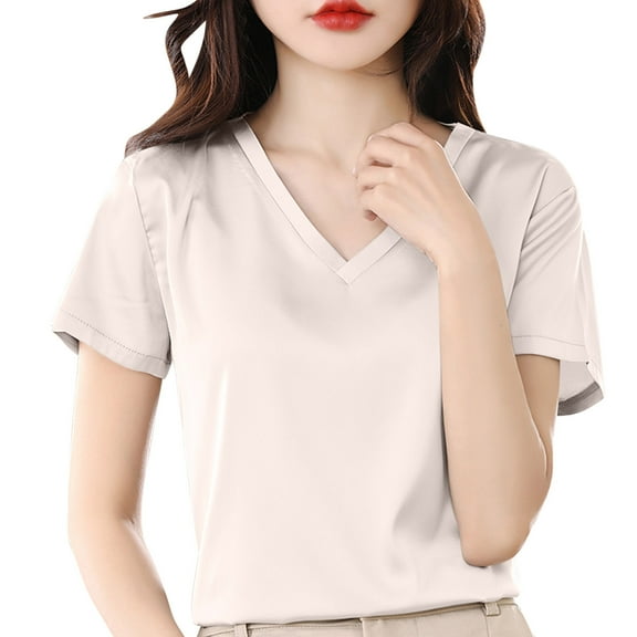 Uaswgudfs ​Women Blouses Summer Tops: Sleek V-Neck Short Sleeve Minimalist Design with Lightweight Fabric for Trendy Sophistication