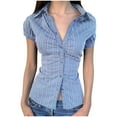 thumbnail image 1 of Uaswgudfs Women Blouses Summer Tops: Slim Fit Short Sleeve Office Casual Blouse with Pinstripe Detail & Lightweight Fabric, 1 of 4