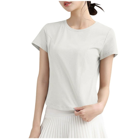 Uaswgudfs ​Women Blouses Summer Tops: Trendy Short Sleeve Casual Top with Shoulder Seam Detailing & Breathable Cotton Fabric