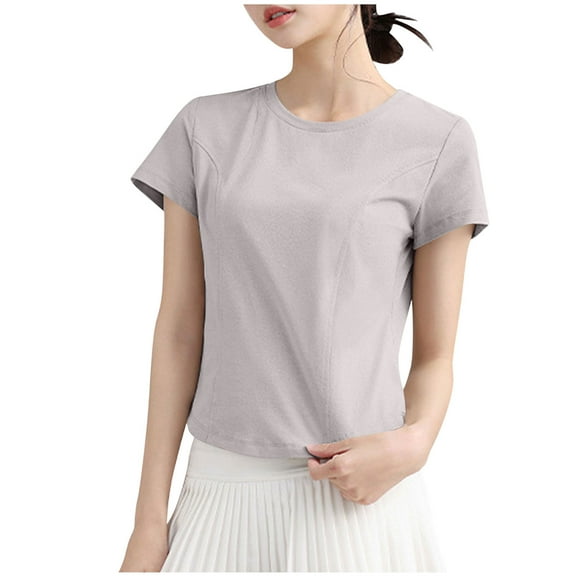 Uaswgudfs ​Women Blouses Summer Tops: Trendy Short Sleeve Casual Top with Shoulder Seam Detailing & Breathable Cotton Fabric