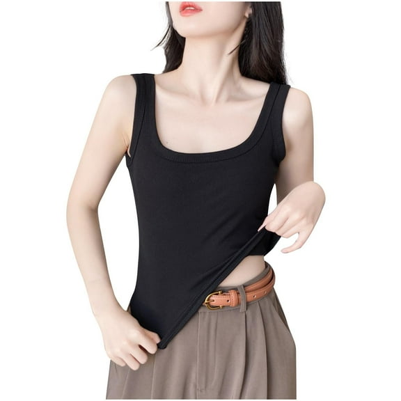 Uaswgudfs Women Cotton Round Neck Movement Basic Ribbed Tank Top Shaping Casual Tops