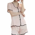 thumbnail image 1 of Uaswgudfs Women Cotton Summer Pajama Set Matching Lounge Pjs Soft 2 Piece Suit Ladies Button Down Short Sleeve Tops and Shorts, 1 of 3