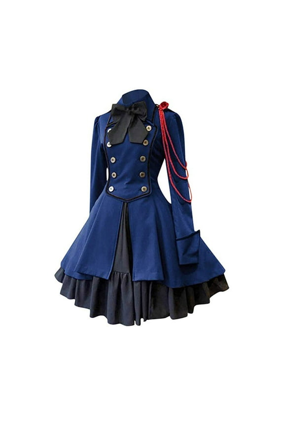 Uaswgudfs Women Girls Gothic Dress Long Sleeve Multi Layers Classic Steampunk Dress Vintage Renaissance Clothing, Blue M