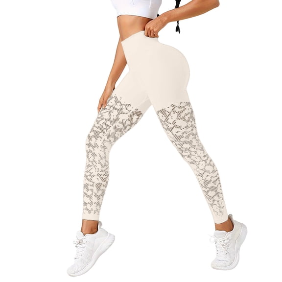 Uaswgudfs Women Lace Yoga Capris with Pockets Tummy Control Workout Capri Leggings Compression Breathable for Gym Running Beige L