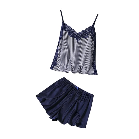 Uaswgudfs ​Women Pajama Set Spaghetti Strap V-Neck - Loose Shorts & Draping Fabric Blue L