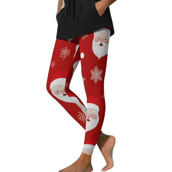Uaswgudfs Women Pants Christmas-Themed Forest Adventure Leggings with Motifs & Outdoor Elements Suitable for jogging leggings Red L