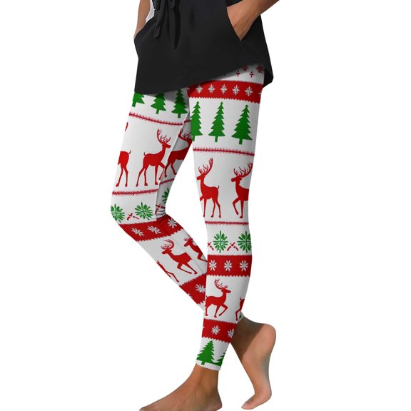 Uaswgudfs Women Pants Christmas-Themed Forest Adventure Leggings with Motifs & Outdoor Elements Suitable for jogging leggings White L