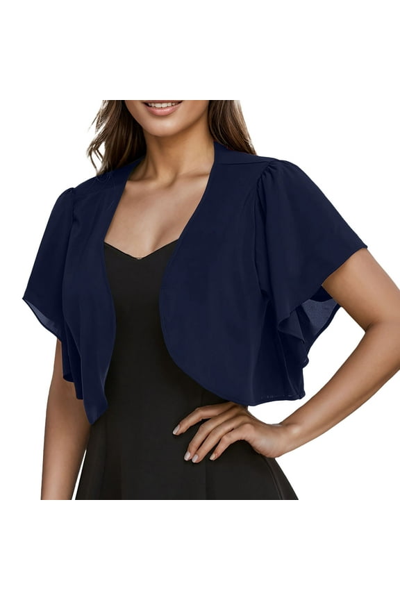 Women Shrug Soft Chiffon Open Front Sheer 3/4 Sleeve Bolero Cardigan for Evening Dress