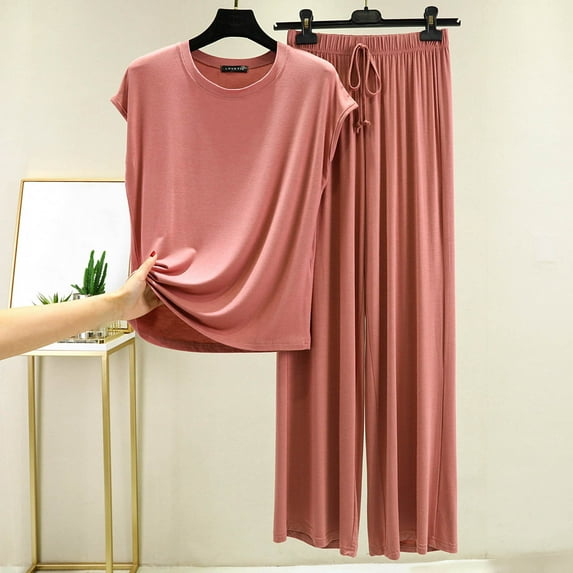 Uaswgudfs Women's 2-Piece Loose Fit Sleepwear Pajama Set Casual Home Wear Soft Nightwear for Women