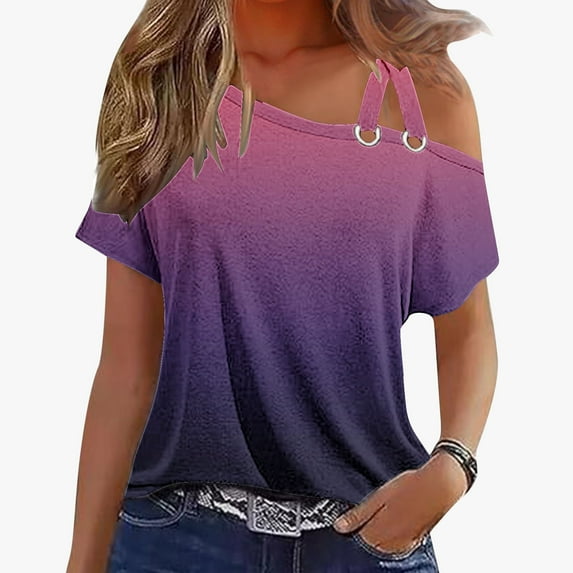 Uaswgudfs Women's 2025 Dressy Twist-Knot T-Shirt Blouse Cold Shoulder Loose Fit Going Out Top for Casual to Semi-Formal Fashion