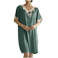 thumbnail image 1 of Uaswgudfs Women's 2025 Summer Casual V-Neck Midi Dress - Lace Trim Short Sleeve Silky Flowy Fabric Elegant Everyday Green S, 1 of 5