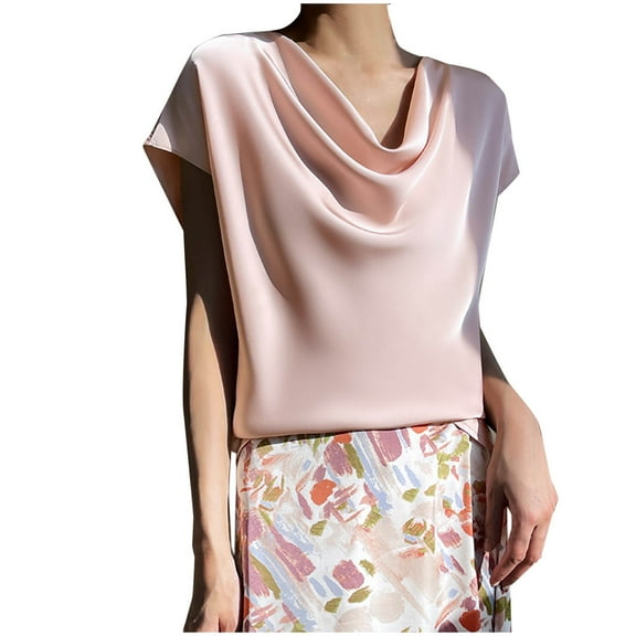 Uaswgudfs Women's 2025 Summer Ice Silk Blouse-Tee - Crew Neck Relaxed Fit Short Sleeve Casual Basic Top with Breathable Comfort