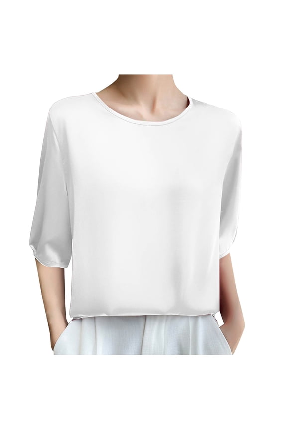 Women's 2025 Summer Ice Silk Blouse-Tee - Relaxed 3/4 Sleeve Casual Top with Breathable Comfort & Resort-Ready Style