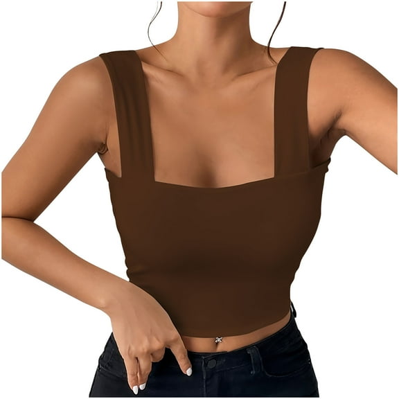 Uaswgudfs Women's 2025 Summer Lined Square Neck Crop Top - Breathable Workout Tank Straps, Moisture-Wicking Fitness & Casual Strappy Tank