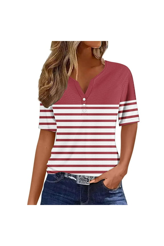 Women's 2025 Trendy Summer Tunic Blouse Tee – Loose-Fitting Striped V-Neck Top with Short Sleeve, Casual to Dressy Versatility
