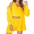 thumbnail image 1 of Uaswgudfs Women's 3 Piece Fuzzy Plush Loungewear Set Fluffy Pajama Sleepwear Jacket Crop Top Shorts Cozy Comfortable Home Clothes Winter Soft Warm Pajama Set, 1 of 3