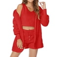 thumbnail image 1 of Uaswgudfs Women's 3 Piece Fuzzy Plush Loungewear Set Fluffy Pajama Sleepwear Jacket Crop Top Shorts Cozy Comfortable Home Clothes Winter Soft Warm Pajama Set, 1 of 3