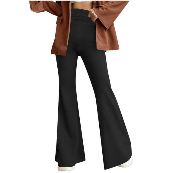 Uaswgudfs Women's Activewear High-Waisted Flare Yoga Leggings: Adjustable Waistband, Wide-Leg Design for Gym & Athletic Comfort Black XS