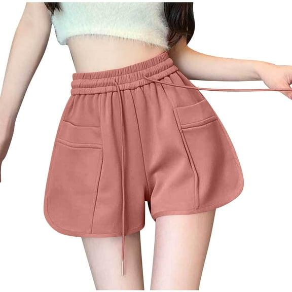 Uaswgudfs Women's Adjustable Drawstring Casual Shorts - High-Waisted 4” Inseam & Side Pockets for Everyday Comfort Pink 2XL