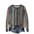 thumbnail image 1 of Uaswgudfs Women's Artistic Striped Dot Printed Knit Cardigan, Long Sleeve Button-Front Crew Neck Casual Fashion Outerwear - Trendy Daily Wear Sweater Brown L, 1 of 5