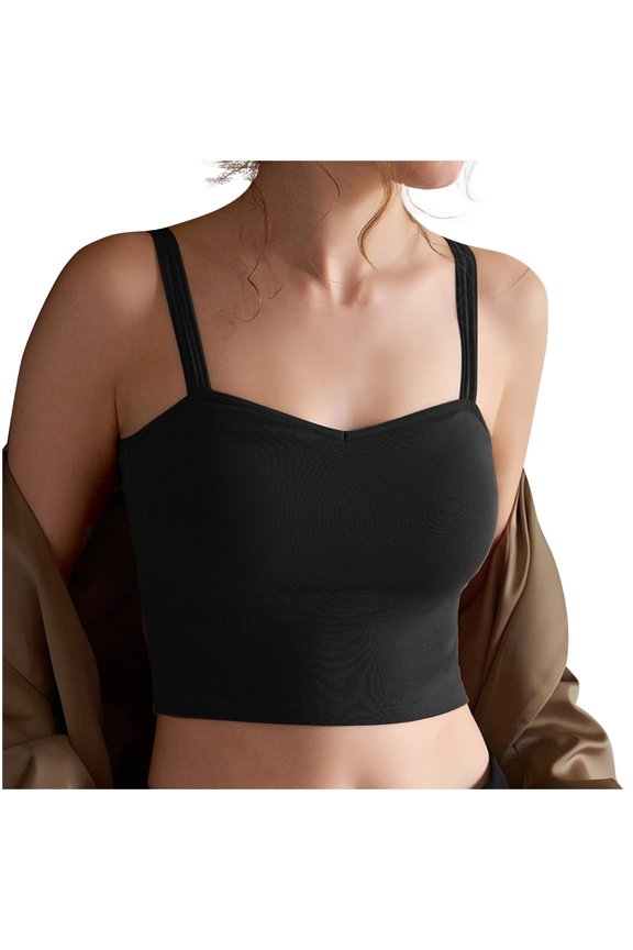 Women's Athletic Sleeveless Blouse & Bra Tank Top - Stretch cotton Crew-Neck short Tops for Summer Casual Wear