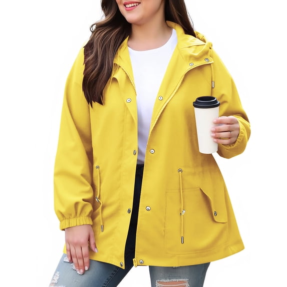 Uaswgudfs Women's Autumn Utility Rain Jacket - Hooded Relaxed Fit with Snap Buttons & Drawstring Waist Lightweight Design