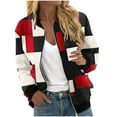 thumbnail image 1 of Uaswgudfs ​Women's Autumn Winter Casual Baseball Jacket Blue Green Printed Denim with Ribbed Cuffs, Zip-Up Short Coat​, 1 of 6