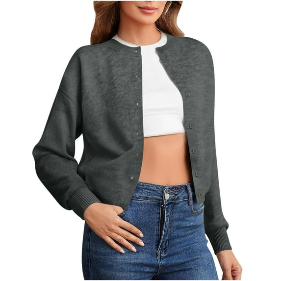Uaswgudfs Women's Autumn/Winter Short Knitted Jacket: Round Neck Button Closure, Warm Casual & Commuting Wear