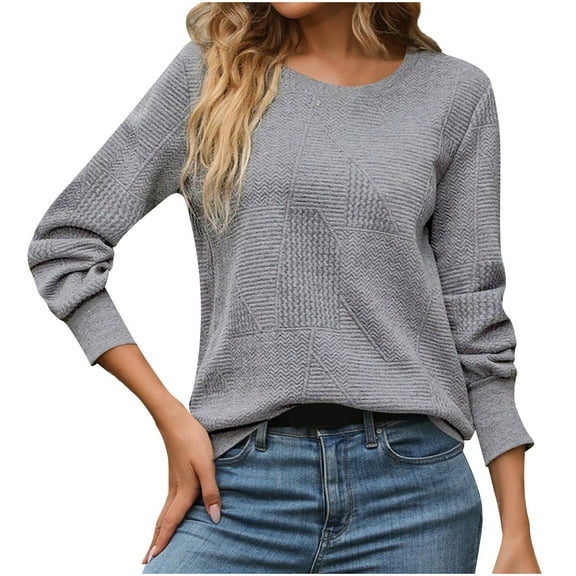 Uaswgudfs ​Women's Autumn/Winter Short Sweater Waffle Knit Round Neck in Solid Black for Casual Everyday & Commuting Wear​