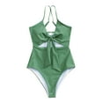thumbnail image 1 of Uaswgudfs Women's Back-Cross Strap One-Piece Swimsuit with Front Bow Accent & Smooth Stretch Fabric for Poolside Sophistication Army Green L, 1 of 4