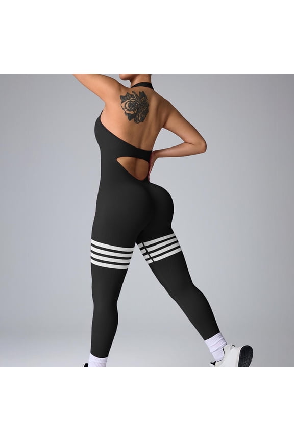 Women's Backless Yoga Jumpsuit Tummy Control Peach Butt Lifting Strap Neck Shapewear Workout Activewear