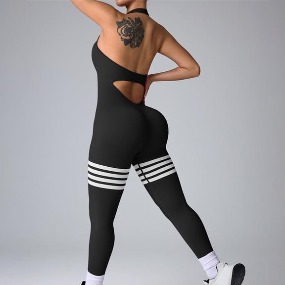 Uaswgudfs Women's Backless Yoga Jumpsuit Tummy Control Peach Butt Lifting Strap Neck Shapewear Workout Activewear