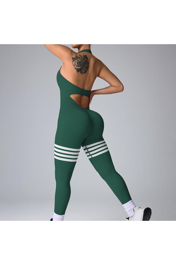 Women's Backless Yoga Jumpsuit Tummy Control Peach Butt Lifting Strap Neck Shapewear Workout Activewear