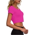 thumbnail image 1 of Uaswgudfs Women's Basic Crewneck Short Sleeve Crop Top Summer Fashion Fitted Casual Solid Color T Shirt Pink Free Size, 1 of 5