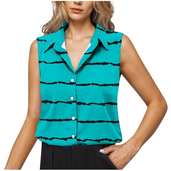 Uaswgudfs Women's Basic Lapel V-Neck Striped color Blouse - Summer Work Formal Button Down Shirt, Sleeveless Casual Tank Top with Office 2025