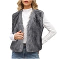 thumbnail image 1 of Uaswgudfs Women's Black Faux Fur Vest, Winter Sleeveless Short Warm Outerwear, Casual Fashion Layering Jacket - Trendy Style Gray 3XL, 1 of 6