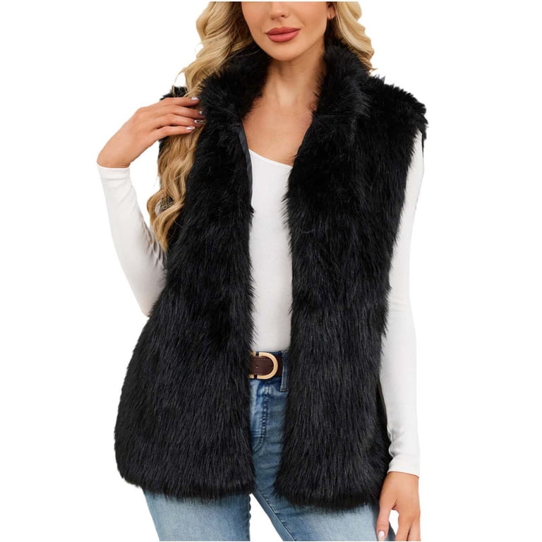 Fur Collar Faux Fur Black Vest Womens Women