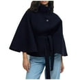 thumbnail image 1 of Uaswgudfs Women's Black Wool Cape Coat, Stand Collar Button Belted Casual Jacket - Fashion Outerwear Blue M, 1 of 6