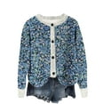 thumbnail image 1 of Uaswgudfs Women's Blue Floral Printed Knit Cardigan, Long Sleeve Button-Front Crew Neck Casual Fashion Outerwear - Trendy Spring Summer Sweater Blue M, 1 of 4