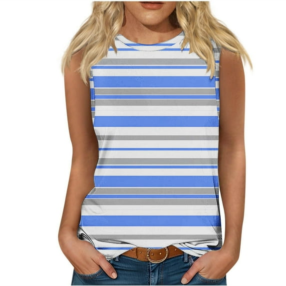 Uaswgudfs Women's Breathable Striped - Sleeveless Crew Neck Tank Top with Color Block Design for Business Casual Loose Fit Tops