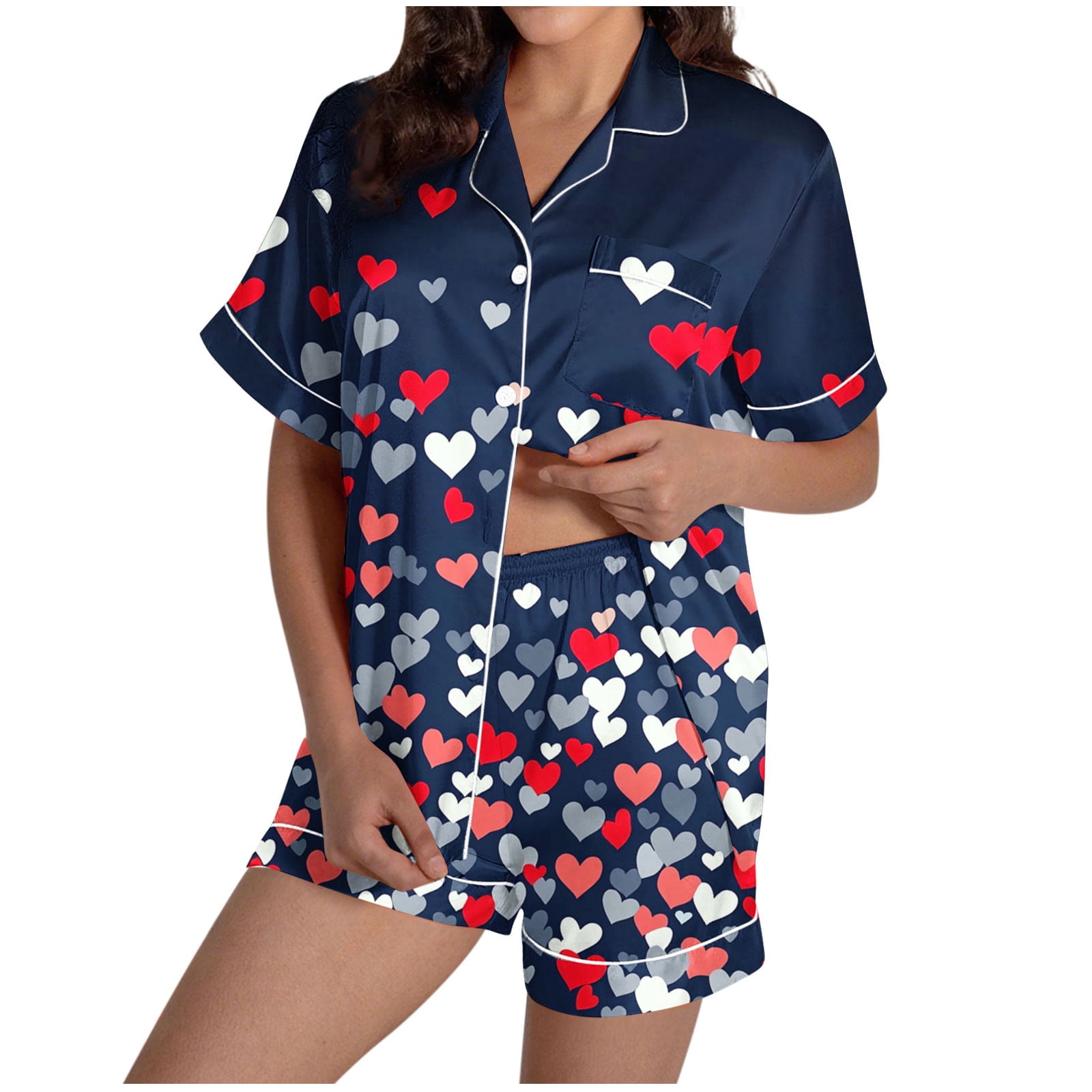 Uaswgudfs Women's Button Down Pajama Set - Valentine's Day Large Heart ...