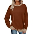 thumbnail image 1 of Uaswgudfs ​Women's Casual Blouses Crew Neck Long Sleeve Sweatshirt with Ribbed Cuffs Hem Soft Smooth Fabric Relaxed Fit Comfort Pullover for Daily Outfits Brown L, 1 of 5