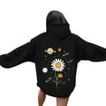 thumbnail image 1 of Uaswgudfs ​Women's Casual Blouses Oversized Hoodies Long Sleeve with Celestial Daisy Print Streetwear Style Front Pouch Pocket Relaxed Fit Sweatshirt Top Black 2XL, 1 of 5