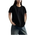 thumbnail image 1 of Uaswgudfs Women's Casual Classic Crew Neck Loose Fit Wool Short Sleeve Blouse Top, 1 of 7