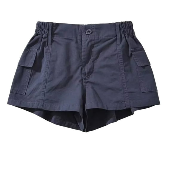 Uaswgudfs Women's Casual Elastic Waist Shorts - 4” Inseam with Multiple Pockets for Stylish Summer Wear Navy L