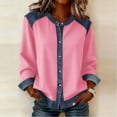 thumbnail image 1 of Uaswgudfs Women's Casual Long Sleeve Denim Patchwork Cardigan – Button Front Round Neck Ladies Daily Wear Outerwear Stylish Comfortable Top Outfit Pink-B XL, 1 of 7