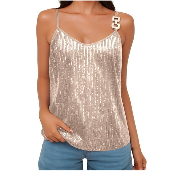 Uaswgudfs Women's Casual Loose Fit Sequin Embellished Tank Top Camisole - Sparkly Sleeveless Summer Shirt